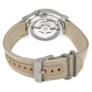 RELOJ SEIKO HOMBRE ANÁLOGO AUTOMÁTICO SNK803K2 5 FECHA MATE CORREA NAILON BEIGE ACERO INOXIDABLE - 6