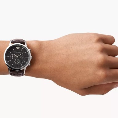 RELOJ EMPORIO ARMANI HOMBRE ANÁLOGO AR2482 RENATO FECHA CRONOMETRO CUERO MARRON DIAL NEGRO - 4