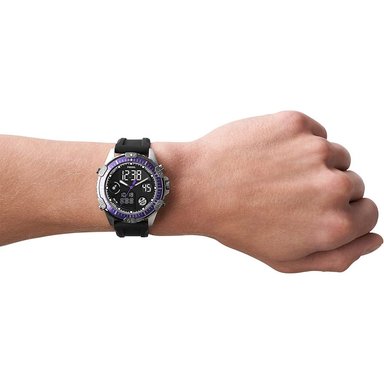 RELOJ FOSSIL HOMBRE ANÁLOGO DIGITAL FS5882 GARRETT LUZ FONDO ACERO INOXDIABLE CORREA SILICONA NEGRO - 2