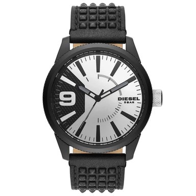 RELOJ DIESEL HOMBRE ANÁLOGO DZ1963 RASP CORREA CUERO NEGRO AMARILLO DIAL PLATEADO