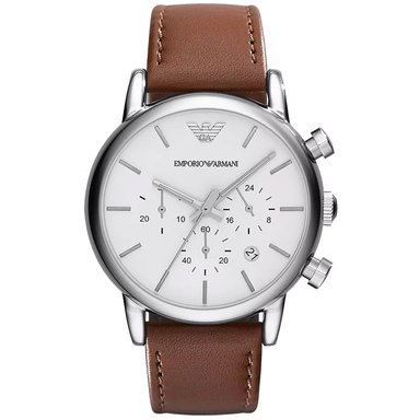 RELOJ EMPORIO ARMANI HOMBRE ANÁLOGO AR1846 LUIGI FECHA CRONOMETRO CUERO MARRON DIAL BLANCO