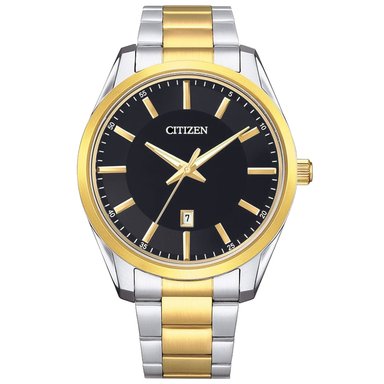 RELOJ CITIZEN BI1034-52E ANÁLOGO PARA HOMBRE FECHA ACERO INOXDIABLE PLATEADO DORADO DIAL NEGRO