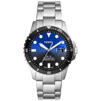 RELOJ FOSSIL FB-01 FS5668 FECHA ACERO INOXIDABLE PLATEADO DIAL AZUL NEGRO