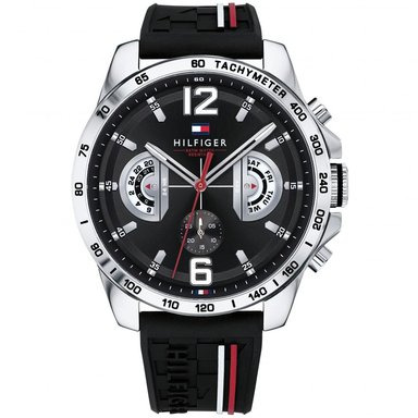 RELOJ TOMMY HILFIGER DECKER 1791473 MULTIFUNCIONAL ACERO INOXIDABLE CORREA SILICONA NEGRO