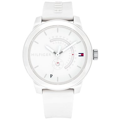 RELOJ TOMMY HILFIGER DENIM 3 PARA HOMBRE 1791481 FECHA CORREA DE SILICONA BLANCO