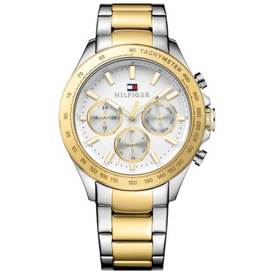 RELOJ TOMMY HILFIGER HUDSON 1791226 MULTIFUNCIONAL ACERO INOXIDABLE PLATEADO DORADO DIAL BLANCO