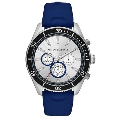 RELOJ ARMANI EXCHANGE ENZO AX1838 ANÁLOGO HOMBRE FECHA CRONÓMETRO CORREA DE SILICONA AZUL DIAL PLATEADO