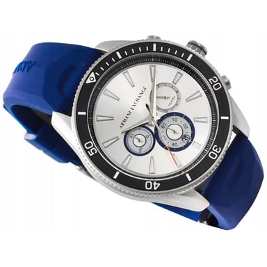 RELOJ ARMANI EXCHANGE ENZO AX1838 ANÁLOGO HOMBRE FECHA CRONÓMETRO CORREA DE SILICONA AZUL DIAL PLATEADO - 2