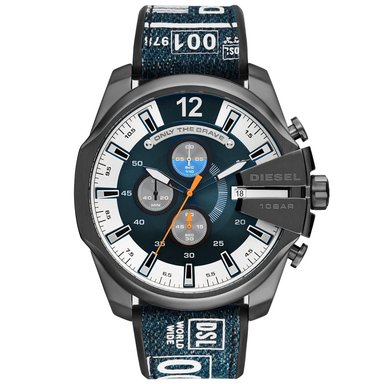 RELOJ DIESEL MEGA CHIEF DZ4541 ANÁLOGO HOMBRE FECHA CRONOMETRO ACERO GUNMETAL CORREA SILICONA DIAL AZUL
