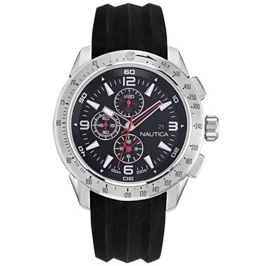 RELOJ NAUTICA LONG BEACH NAPLECR15 ANÁLOGO HOMBRE FECHA CRONOMETRO CORREA DE SILICONA Y DIAL NEGRO