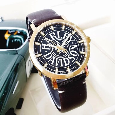 RELOJ BULOVA HARLEY DAVIDSON 77A100 EDICION LIMITADA ACERO INOXIDABLE DORADO CORREA CUERO MARRÓN - 2