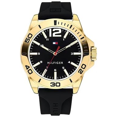 RELOJ TOMMY HILFIGER 1791662 HOMBRE ACERO INOXIDABLE DORADO CORREA SILICONA NEGRO