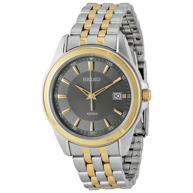 RELOJ SEIKO SGEG90 PARA HOMBRE FECHA ACERO INOXIDABLE PLATEADO DORADO DIAL GRIS