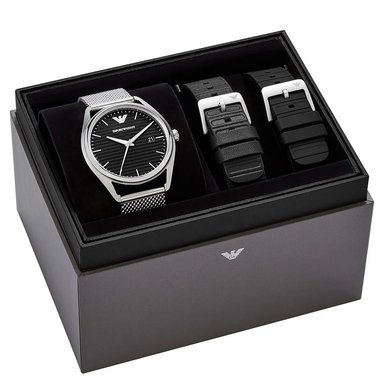 RELOJ EMPORIO ARMANI MATTEO AR80055 HOMBRE FECHA SET 3 CORREAS ACERO INOXIDABLE CUERO Y SILICONA - 2