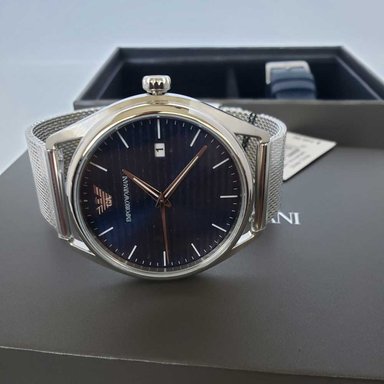 RELOJ EMPORIO ARMANI MATTEO AR80054 HOMBRE FECHA SET 2 CORREAS ACERO INOXIDABLE Y CUERO DIAL AZUL - 3