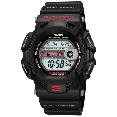 RELOJ CASIO G-SHOCK GULFMAN G9100-1 HOMBRE DIGITAL LUZ DE FONDO ACUÁTICO GRAFICO LUNAR Y MAREAS