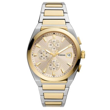 RELOJ FOSSIL EVERETT CHRONO FS5796 PARA HOMBRE FECHA CRONOMETRO ACERO INOXIDABLE PLATEADO DORADO