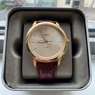 RELOJ FOSSIL MINIMALIST FS5886 ULTRA DELGADO HOMBRE CORREA CUERO GUINDA DIAL DORADO - 2
