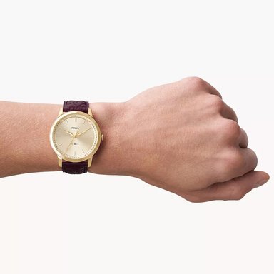 RELOJ FOSSIL MINIMALIST FS5886 ULTRA DELGADO HOMBRE CORREA CUERO GUINDA DIAL DORADO - 3