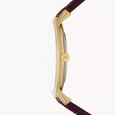 RELOJ FOSSIL MINIMALIST FS5886 ULTRA DELGADO HOMBRE CORREA CUERO GUINDA DIAL DORADO - 4
