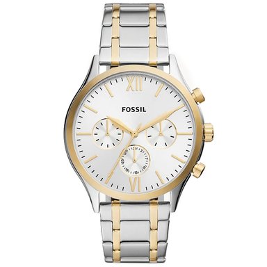 RELOJ FOSSIL FENMORE BQ2698 MULTIFUNCIONAL PARA HOMBRE ACERO INOXIDABLE PLATEADO DORADO