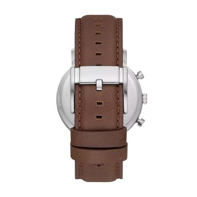 RELOJ FOSSIL LUTHER BQ2687 CRONÓMETRO ACERO INOXIDABLE CORREA CUERO MARRON DIAL PLATEADO - 4
