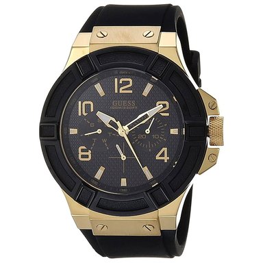 RELOJ GUESS RIGOR U0247G6 PARA HOMBRE ACERO INOXIDABLE DORADO CORREA DE SILICONA NEGRO - 2