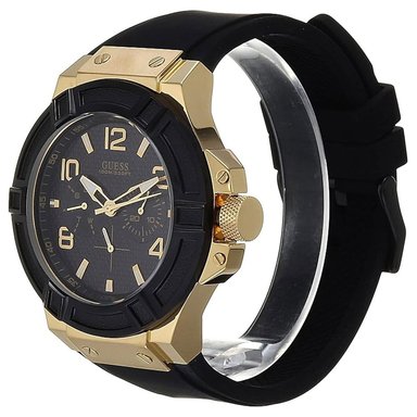 RELOJ GUESS RIGOR U0247G6 PARA HOMBRE ACERO INOXIDABLE DORADO CORREA DE SILICONA NEGRO - 3