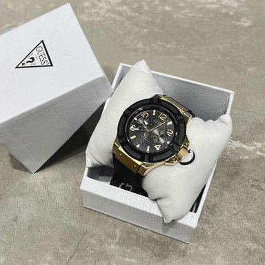 RELOJ GUESS RIGOR U0247G6 PARA HOMBRE ACERO INOXIDABLE DORADO CORREA DE SILICONA NEGRO - 4