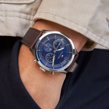RELOJ HOMBRE ANÁLOGO TOMMY HILFIGER MATTHEW 1791940 MULTIFUNCIONAL CORREA CUERO MARRON DIAL AZUL - 4
