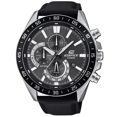 RELOJ HOMBRE ANÁLOGO CASIO EDIFICE EFV-620L-1AV FECHA CRONÓMETRO CORREA CUERO NEGRO