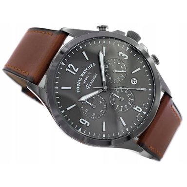 RELOJ HOMBRE ANÁLOGO FOSSIL FORRESTER FS5815 FECHA CRONOMETRO ACERO INOXIDABLE GUNMETAL CORREA DE CUERO MARRON - 2