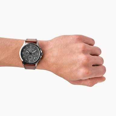 RELOJ HOMBRE ANÁLOGO FOSSIL FORRESTER FS5815 FECHA CRONOMETRO ACERO INOXIDABLE GUNMETAL CORREA DE CUERO MARRON - 4