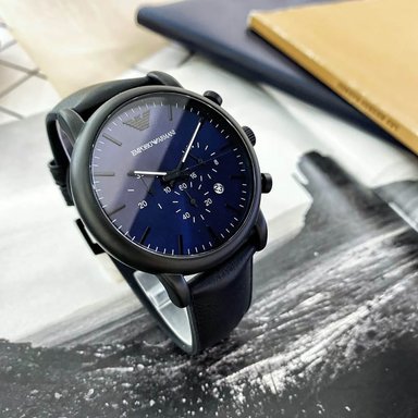 RELOJ HOMBRE ANÁLOGO EMPORIO ARMANI LUIGI AR11351 FECHA CRONOMETRO CORREA DE CUERO NEGRO DIAL AZUL - 3