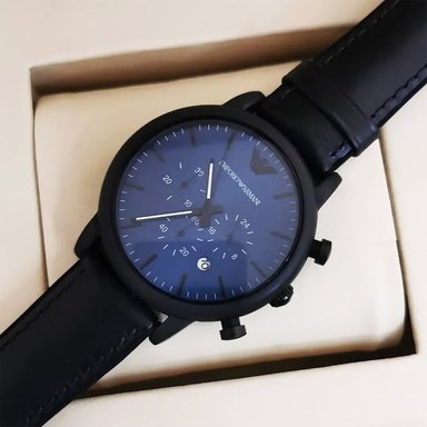 RELOJ HOMBRE ANÁLOGO EMPORIO ARMANI LUIGI AR11351 FECHA CRONOMETRO CORREA DE CUERO NEGRO DIAL AZUL - 6