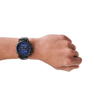 RELOJ HOMBRE ANÁLOGO EMPORIO ARMANI LUIGI AR11351 FECHA CRONOMETRO CORREA DE CUERO NEGRO DIAL AZUL - 9