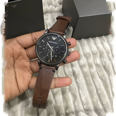 RELOJ EMPORIO ARMANI LUIGI AR1919 HOMBRE ANÁLOGO FECHA CRONOMETRO CUERO MARRON DIAL NEGRO - 4