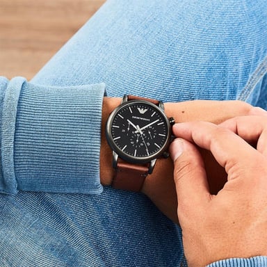 RELOJ EMPORIO ARMANI LUIGI AR1919 HOMBRE ANÁLOGO FECHA CRONOMETRO CUERO MARRON DIAL NEGRO - 5