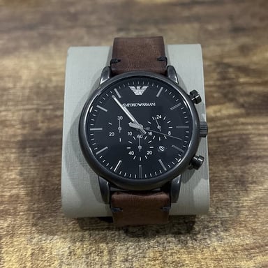 RELOJ EMPORIO ARMANI LUIGI AR1919 HOMBRE ANÁLOGO FECHA CRONOMETRO CUERO MARRON DIAL NEGRO - 6