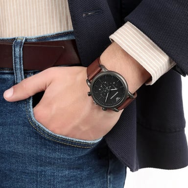 RELOJ EMPORIO ARMANI LUIGI AR1919 HOMBRE ANÁLOGO FECHA CRONOMETRO CUERO MARRON DIAL NEGRO - 8