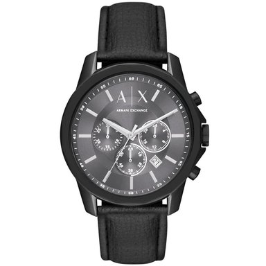 RELOJ HOMBRE ANÁLOGO ARMANI EXCHANGE OUTERBANKS AX1724 FECHA CRONÓMETRO CORREA CUERO NEGRO DIAL GRIS
