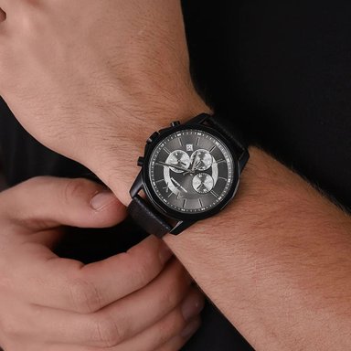 RELOJ HOMBRE ANÁLOGO ARMANI EXCHANGE OUTERBANKS AX1724 FECHA CRONÓMETRO CORREA CUERO NEGRO DIAL GRIS - 3