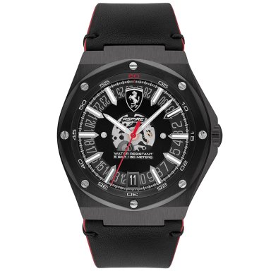 RELOJ FERRARI ASPIRE 0830845 PARA HOMBRE FECHA ACERO INOXIDABLE CORREA DE CUERO NEGRO