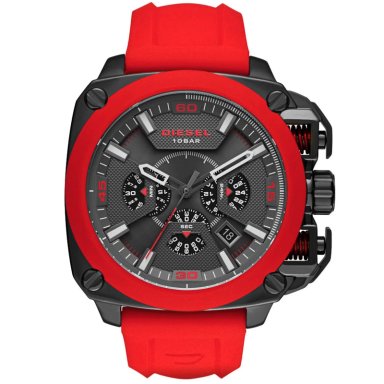 RELOJ DIESEL BAMF DZ7368 PARA HOMBRE FECHA CRONÓMETRO ACERO INOXIDABLE NEGRO CORREA SILICONA ROJO