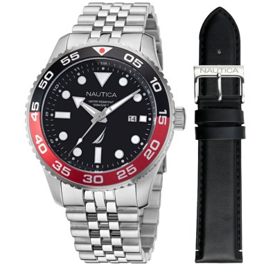 RELOJ NAUTICA PACIFIC BEACH NAPPBF145 SET 2 CORREAS PARA HOMBRE FECHA ACERO INOXIDABLE Y CUERO