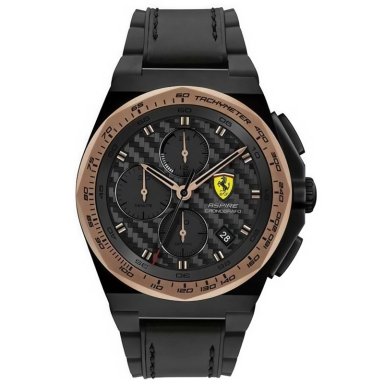 RELOJ FERRARI ASPIRE 0830867 PARA HOMBRE FECHA CRONÓMETRO ACERO INOXIDABLE CORREA DE SILICONA NEGRO