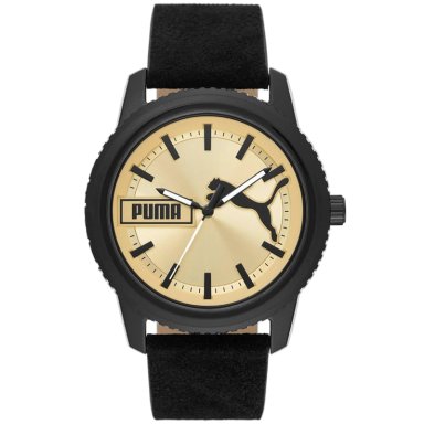 RELOJ PUMA ULTRAFRESH P5106 PARA HOMBRE CORREA DE CUERO NEGRO DIAL DORADO