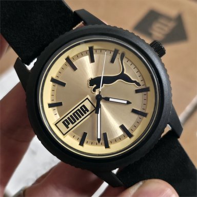 RELOJ PUMA ULTRAFRESH P5106 PARA HOMBRE CORREA DE CUERO NEGRO DIAL DORADO - 2