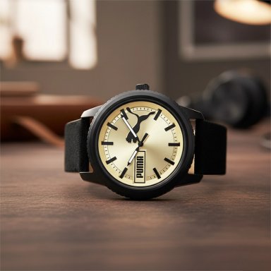 RELOJ PUMA ULTRAFRESH P5106 PARA HOMBRE CORREA DE CUERO NEGRO DIAL DORADO - 4