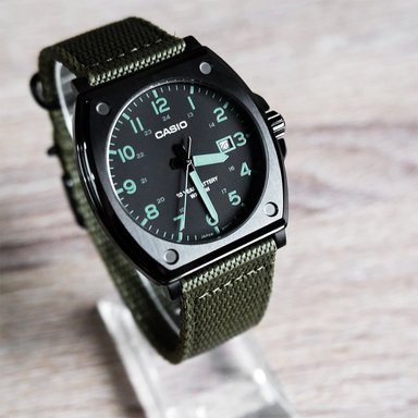 RELOJ HOMBRE CASIO MTP-E715C-3AV ANÁLOGO FECHA ACERO INOXIDABLE CORREA NYLON VERDE - 2